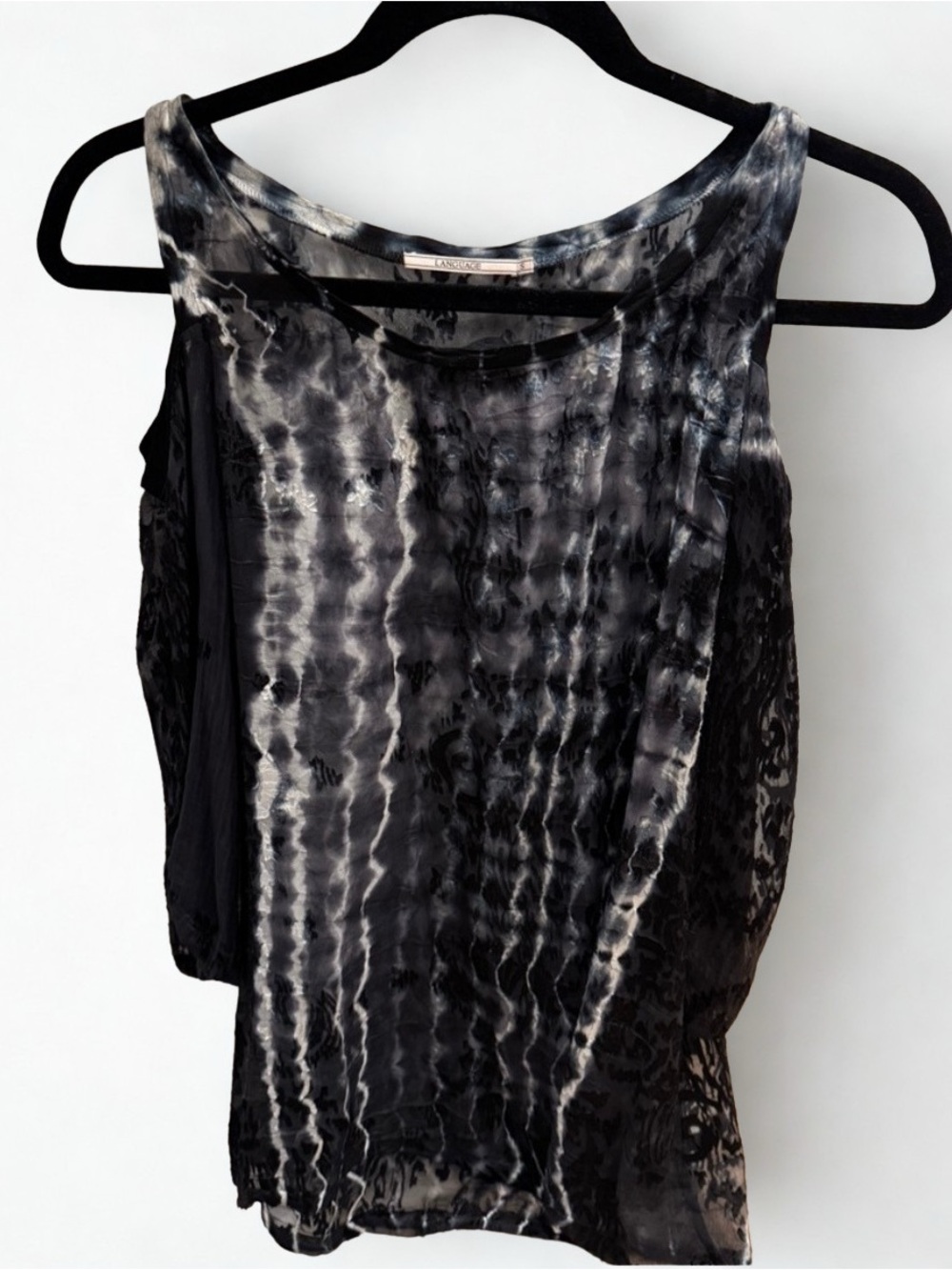 Price Firm. Language Cold Shoulder Blue & Black Velvet Tie-Dye Top Small.